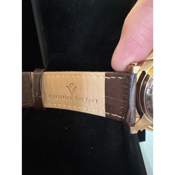 CHRISTIAN VAN SANT MEN'S DOME SILVER DIAL WATCH - CV0744 - Brown Leather Band - Picture 6 of 6